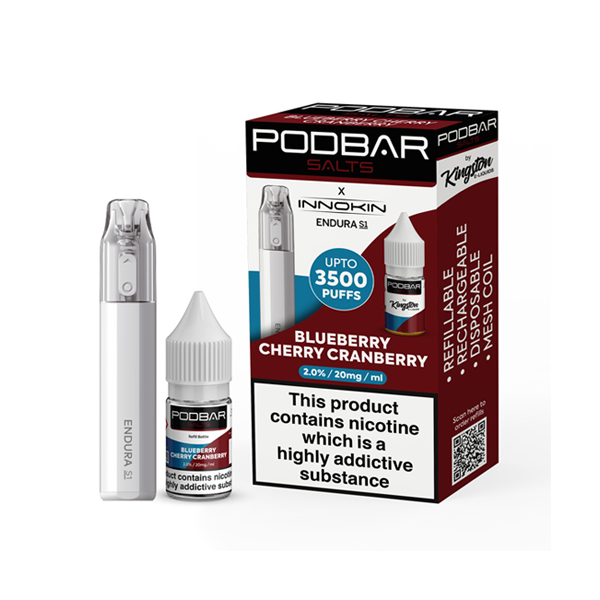 20mg Podbar Salts by Kingston x Innokin Endura S1 Disposable Vape Kit 3500 Puffs - www.justgovape.co.uk