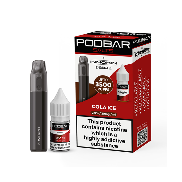 20mg Podbar Salts by Kingston x Innokin Endura S1 Disposable Vape Kit 3500 Puffs - www.justgovape.co.uk