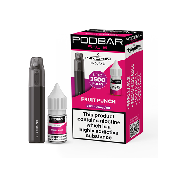 10mg Podbar Salts by Kingston x Innokin Endura S1 Disposable Vape Kit 3500 Puffs - www.justgovape.co.uk