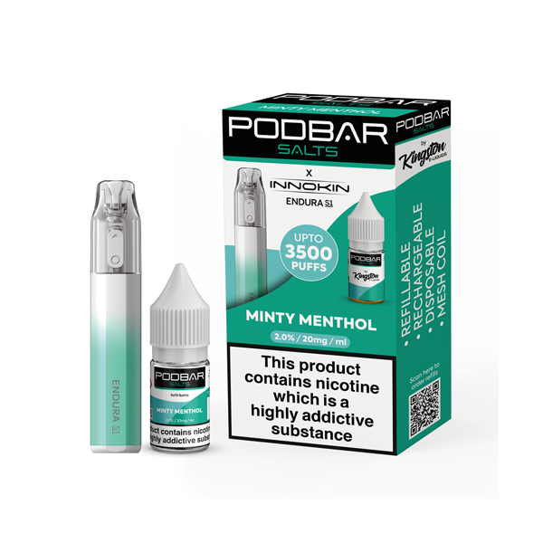 10mg Podbar Salts by Kingston x Innokin Endura S1 Disposable Vape Kit 3500 Puffs - www.justgovape.co.uk