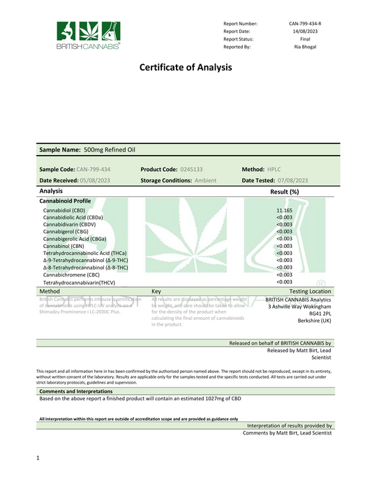 Hempura 500mg CBD Broad Spectrum Oil Refined with terpenes - 10ml - www.justgovape.co.uk