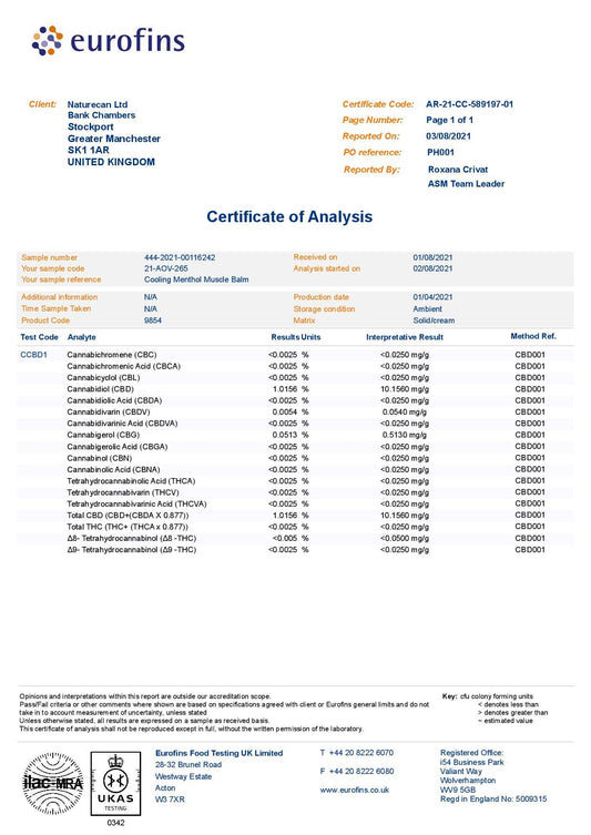 Naturecan 1000mg CBD Cooling Menthol Muscle Balm - 100ml - www.justgovape.co.uk