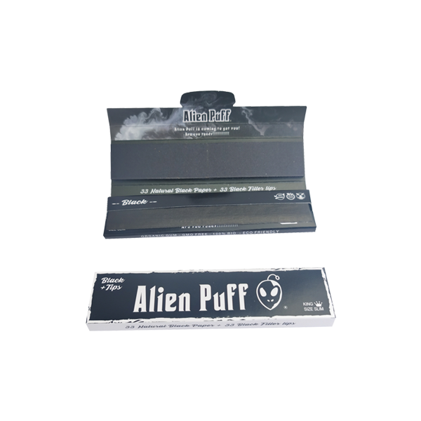 33 Alien Puff King Size Black Rolling Papers With Tips ( HP2216 ) - www.justgovape.co.uk