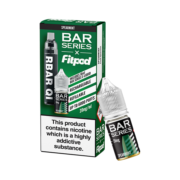 20mg Bar Series x Fitpod RBAR QI Refillable Disposable Vape & 10ml Nic Salt - 6000 Puffs - www.justgovape.co.uk