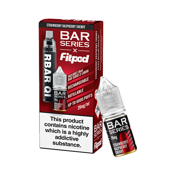 20mg Bar Series x Fitpod RBAR QI Refillable Disposable Vape & 10ml Nic Salt - 6000 Puffs - www.justgovape.co.uk