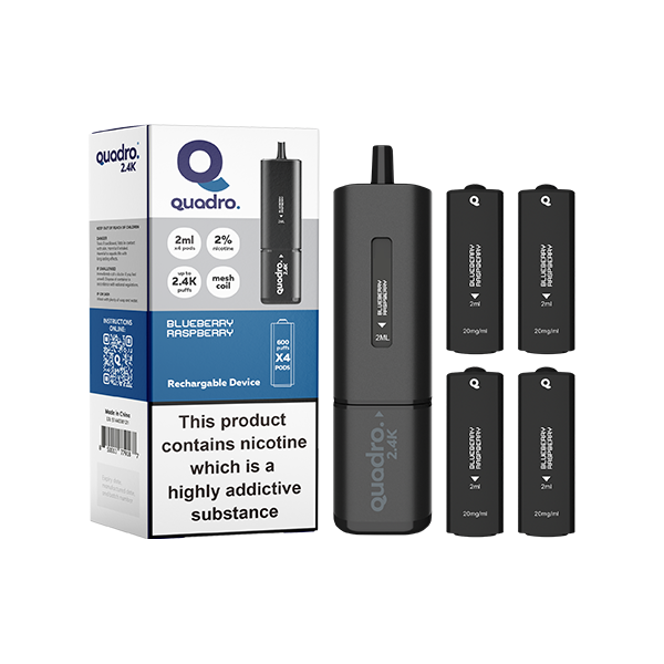 20mg Quadro 2.4K Pod Vape Kit Black Series 2400 Puffs - www.justgovape.co.uk