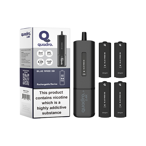 20mg Quadro 2.4K Pod Vape Kit Black Series 2400 Puffs - www.justgovape.co.uk