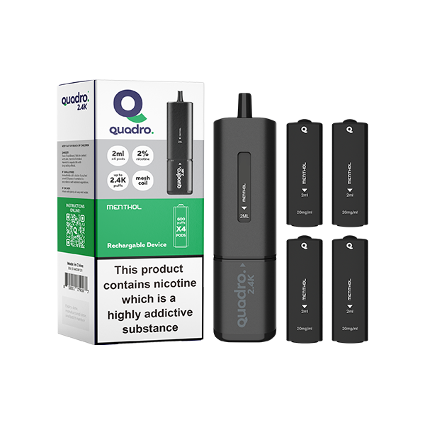 20mg Quadro 2.4K Pod Vape Kit Black Series 2400 Puffs - www.justgovape.co.uk