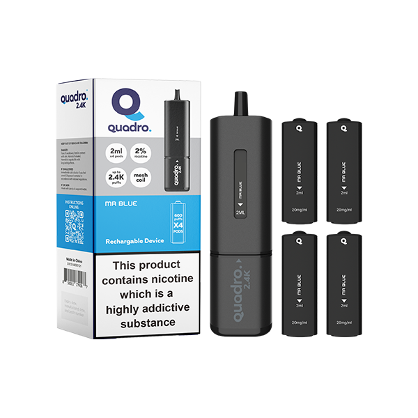 20mg Quadro 2.4K Pod Vape Kit Black Series 2400 Puffs - www.justgovape.co.uk