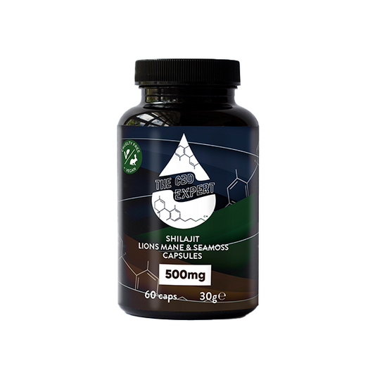 The CBD Expert 500mg Shilajit Lions Maine & Seamoss Capsules - 60 Caps - www.justgovape.co.uk