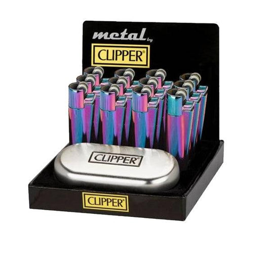 12 Clipper Metal Large Classic Finishes Lighters Icy with Case - CM0S019UK - www.justgovape.co.uk