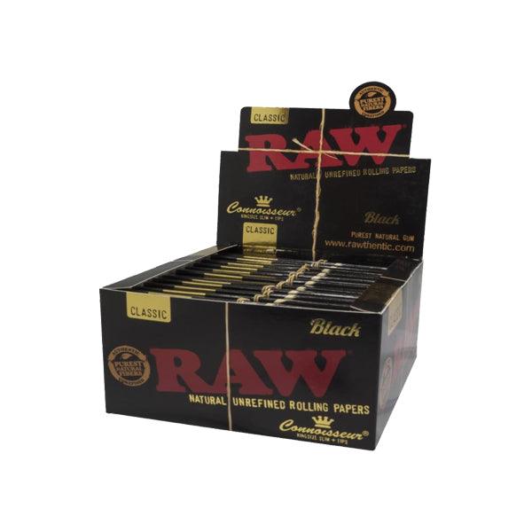 24 Raw Black Classic King Size Slim Connoisseur Rolling Papers + Tips - www.justgovape.co.uk