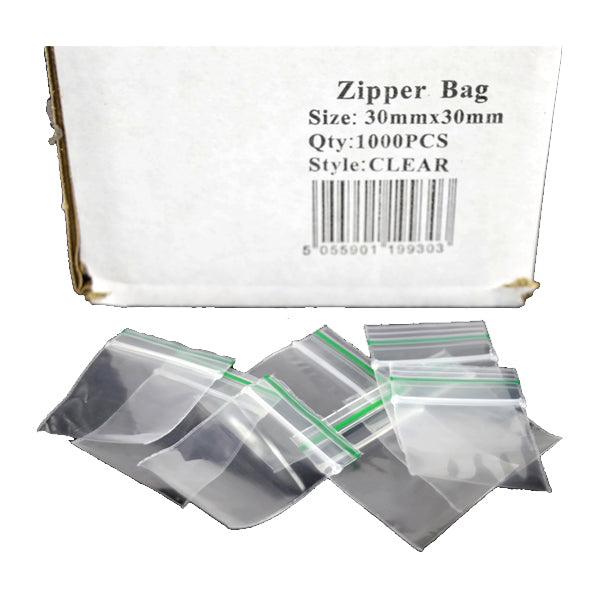 Zipper Branded 30mm x 30mm Clear Bags - www.justgovape.co.uk