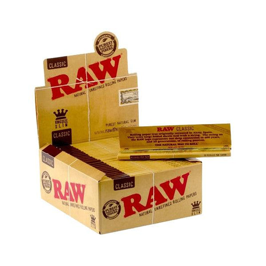 50 Raw Classic King Size Slim Rolling Papers - www.justgovape.co.uk