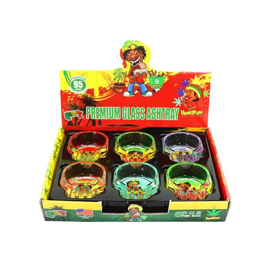 6 x HoneyPuff Reggae Skull Mixed Design Glass Ashtrays - ASH114-HP - www.justgovape.co.uk