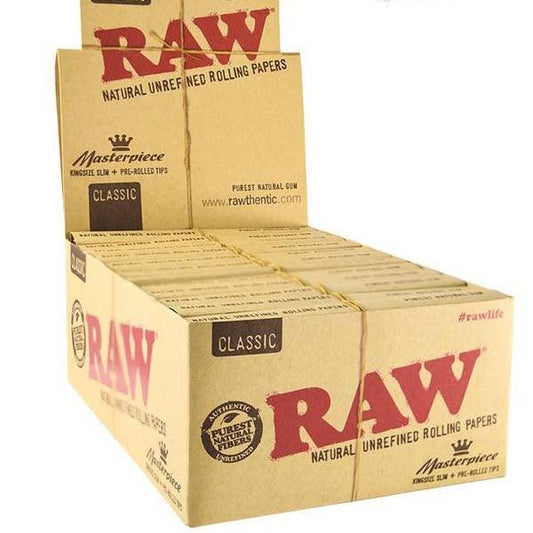 24 Raw Classic King Size Slim Rolling Papers + Tips (Connoisseur) - www.justgovape.co.uk