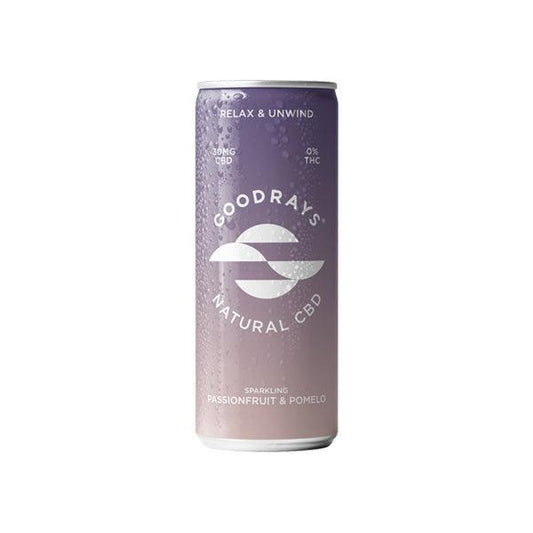 12 x Goodrays 30mg CBD Passionfruit & Pomelo Seltzer 250ml - www.justgovape.co.uk