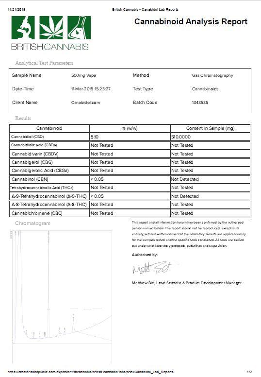 CBD by British Cannabis500mg CBD Vape E-liquid 10ml - www.justgovape.co.uk