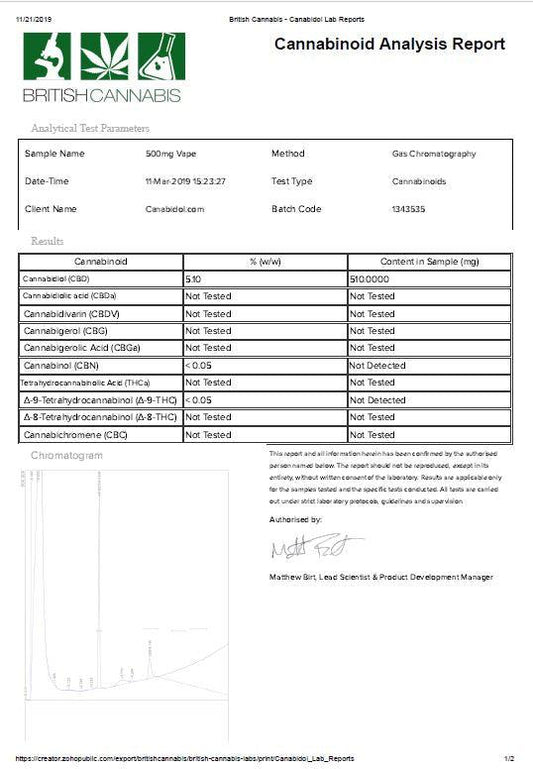 CBD by British Cannabis500mg CBD Vape E-liquid 10ml - www.justgovape.co.uk