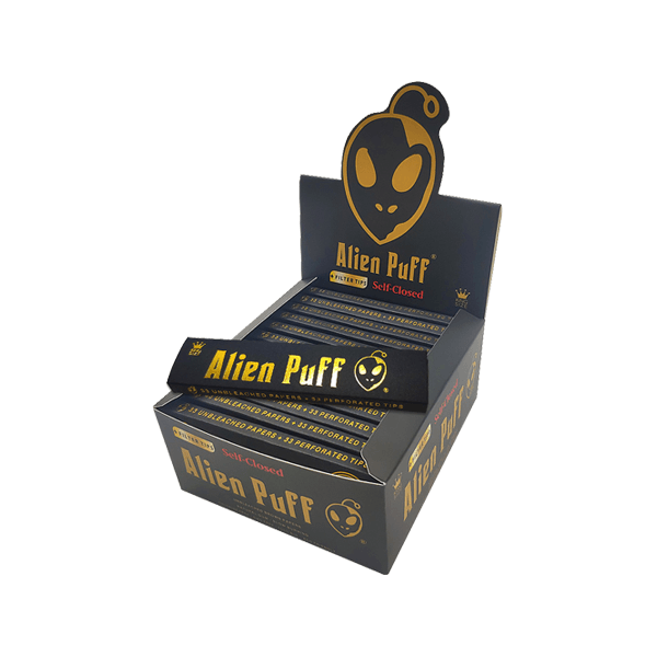 33 Alien Puff Black & Gold King Size Unbleached Brown Rolling Papers + Tips - www.justgovape.co.uk