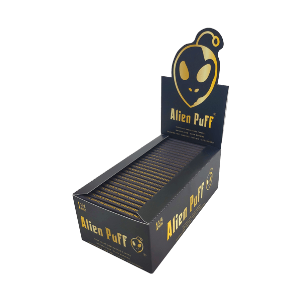 50 Alien Puff Black & Gold 1 1/4 Size Unbleached Brown Rolling Papers - www.justgovape.co.uk