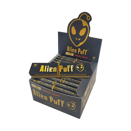 33 Alien Puff Black & Gold King Size Elastic Band Unbleached Papers + Filter Tips - www.justgovape.co.uk