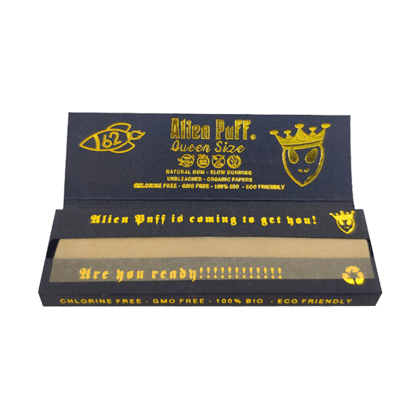 62 Alien Puff Black & Gold Queen Size Unbleached Brown Rolling Papers - www.justgovape.co.uk