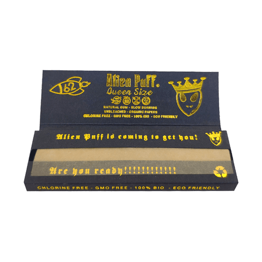 62 Alien Puff Black & Gold Queen Size Unbleached Brown Rolling Papers - www.justgovape.co.uk