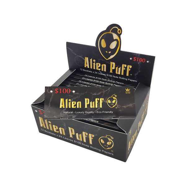 12 Alien Puff Black & Gold King Size 24K Gold Rolling Papers - www.justgovape.co.uk