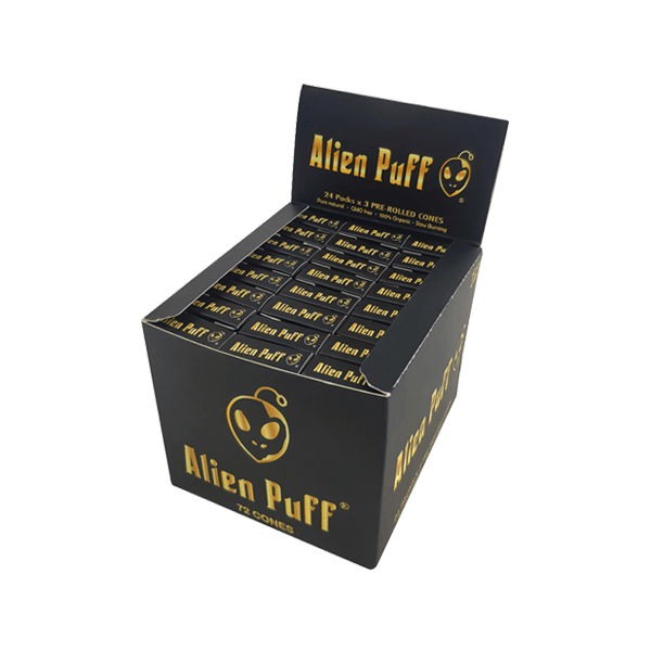 72 Alien Puff Black & Gold 1 1/4 Size Pre-Rolled Cones - www.justgovape.co.uk