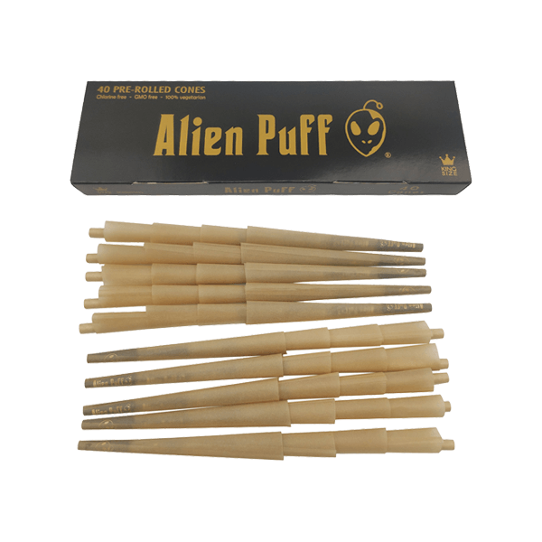 40 Alien Puff Black & Gold King Size Pre-Rolled 109mm Cones - www.justgovape.co.uk