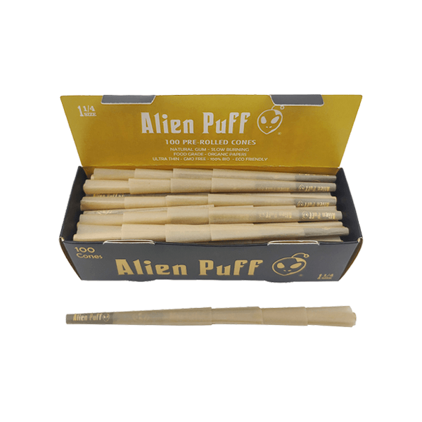 100 Alien Puff Black & Gold 1 1/4 Size Pre-Rolled Cones - www.justgovape.co.uk