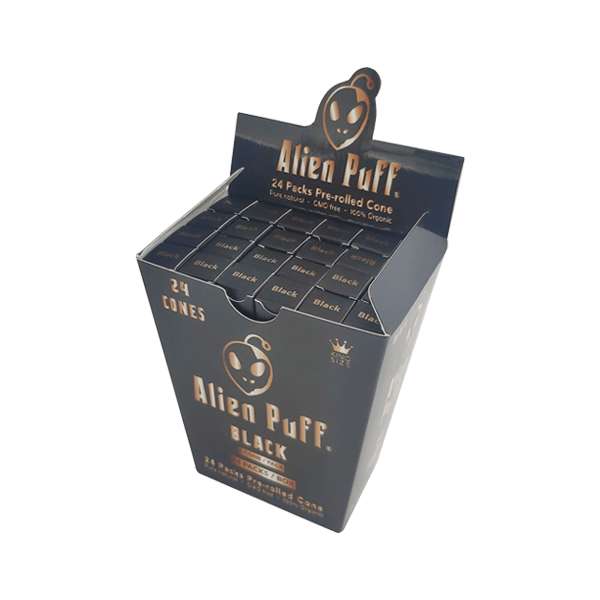 24 Alien Puff Black & Gold King Size Pre-Rolled Black Cones - www.justgovape.co.uk