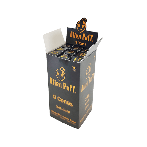 9 Alien Puff Black & Gold King Size Pre-Rolled 24K Gold Cones - www.justgovape.co.uk