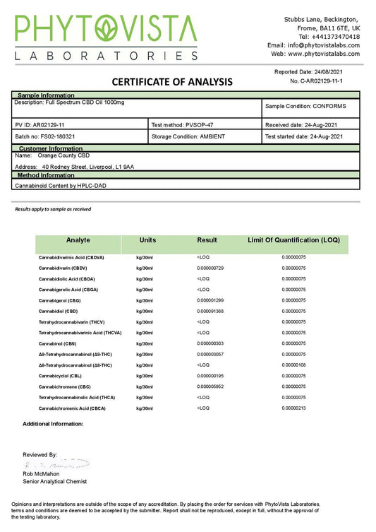 Orange County CBD 1000mg Full Spectrum CBD Oil - 10ml - www.justgovape.co.uk