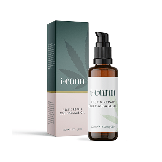 i-Cann Rest & Repair: 500mg CBD Massage Oil - 100ml - www.justgovape.co.uk