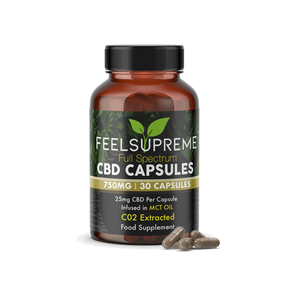 Feel Supreme 750mg Full Spectrum CBD Capsules - 30 Caps - www.justgovape.co.uk