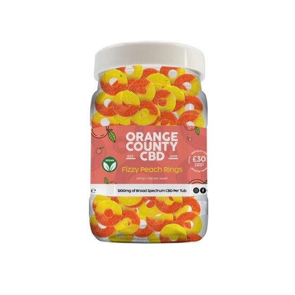 Orange County CBD 1600mg CBD Fizzy Peach Rings - Large Tub - www.justgovape.co.uk