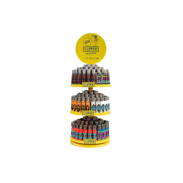 Clipper 3 Tier Display Carousel - 144 + 48 Mixed Design Lighters - CL3H137UKH - www.justgovape.co.uk