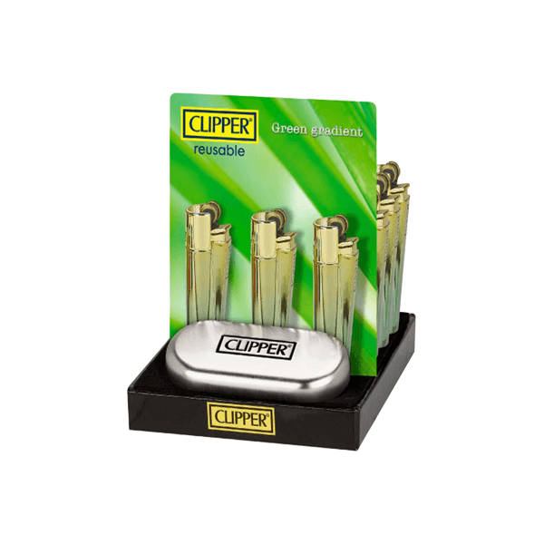 12 Clipper CMP11R Metal Flint Green Gradient Lighters - CM0S127UK - www.justgovape.co.uk