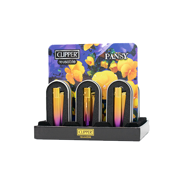 12 Clipper CMP11RH Metal Large Flint Pansy Lighters - CM0S134UKX - www.justgovape.co.uk