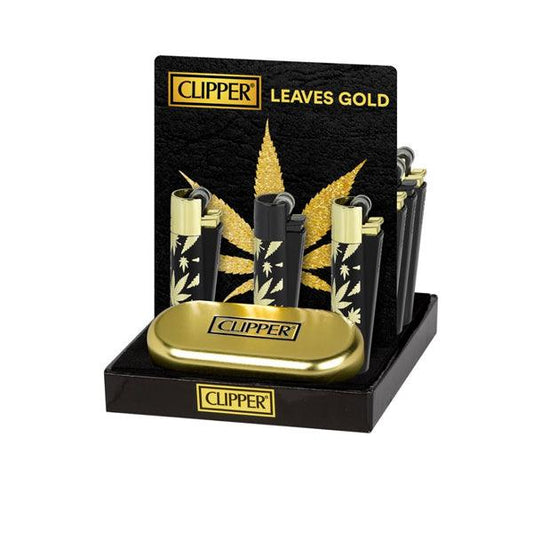 12 Clipper Metal Flint Gold Leaves Lighters - Limited Edition - www.justgovape.co.uk