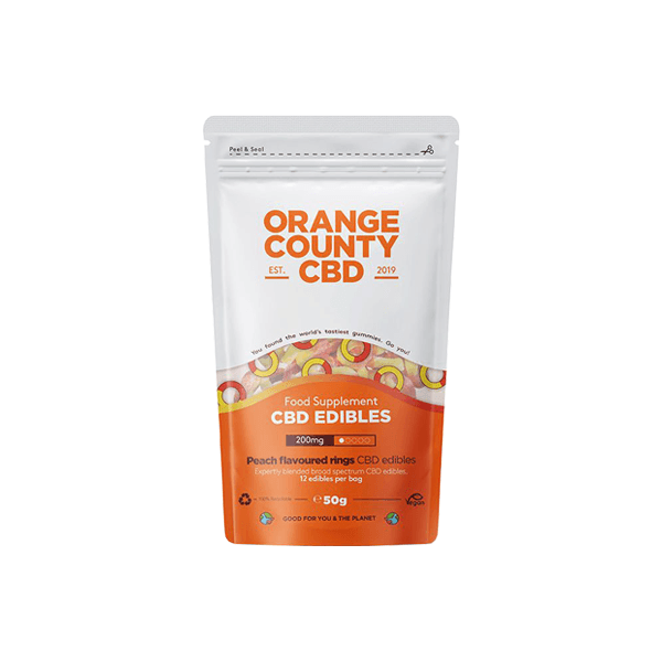 Orange County CBD 200mg CBD Fizzy Gummy Peach Rings - Grab Bag - www.justgovape.co.uk