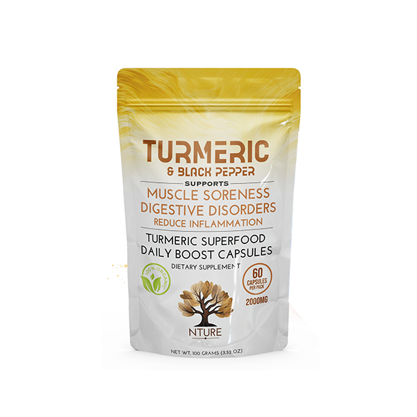 NTURE 2000mg Turmeric & Black Pepper Capsules - 60 Caps - www.justgovape.co.uk