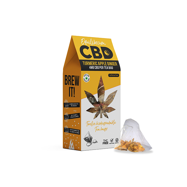 Equilibrium CBD 48mg Full Spectrum Turmeric & Ginger Tea Bags Box of 12 (BUY 2 GET 1 FREE) - www.justgovape.co.uk