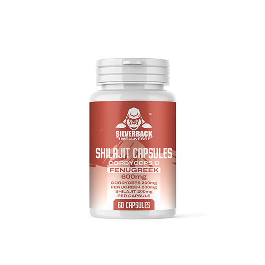 Silverback Wellness 600mg Cordyceps + Fenugreek Infused Shilajit Capsules - 60 Caps - www.justgovape.co.uk