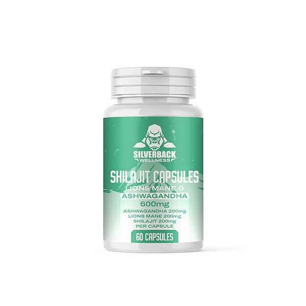 Silverback Wellness 600mg Ashwagandha & Lion's Mane Infused Shilajit Capsules - 60 Caps - www.justgovape.co.uk