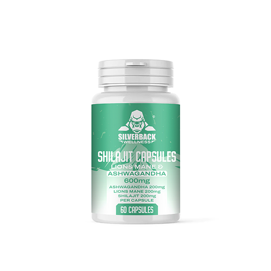 Silverback Wellness 600mg Ashwagandha & Lion's Mane Infused Shilajit Capsules - 60 Caps - www.justgovape.co.uk