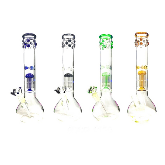 3 x 14" Leaf Print bubble Percolator Glass Bong - GWP-1199(GS0905) - www.justgovape.co.uk