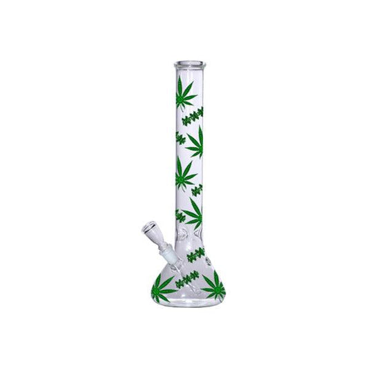 18" Amsterdam Green Leaves Designs Glass Bong - GB6 - www.justgovape.co.uk